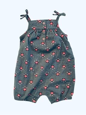 Carter's Charcoal Romper with Pink Floral Print 12M 8 0553